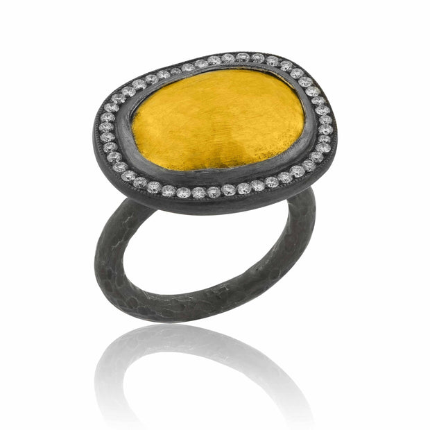 24K Gold, Oxidized Silver And Diamond Ring