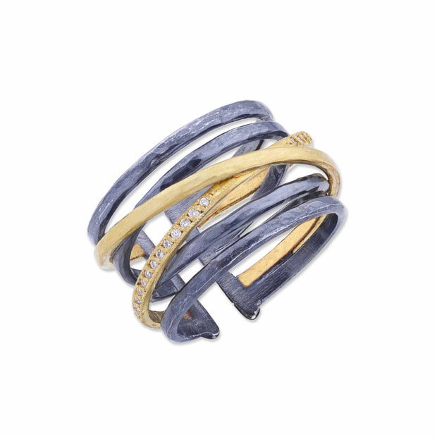 22K Gold And Oxidized Silver Diamond Cuff Ring