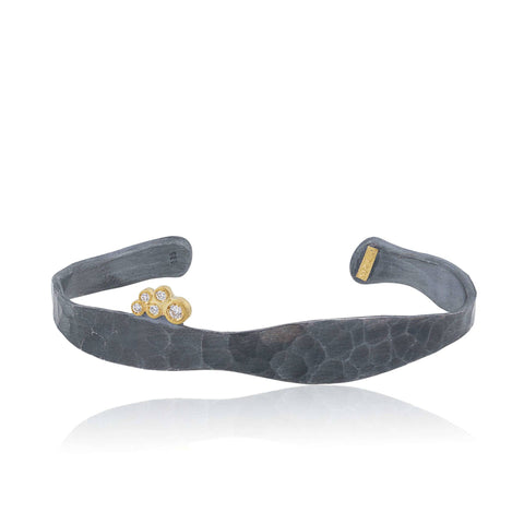 Oxidized Silver, 24K Gold Diamond Cuff Bracelet