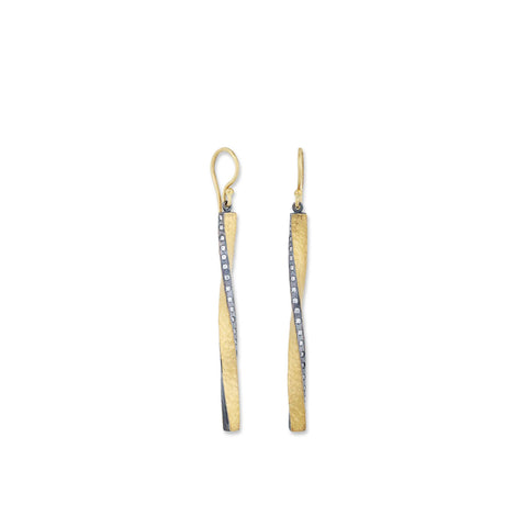 24K Fusion And oxidized Silver Twist Earrings With Diamonds