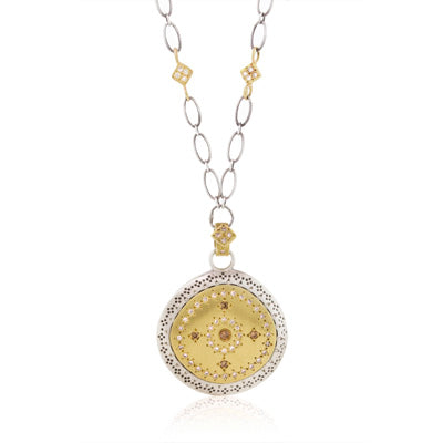 18K Yellow Gold Sterling Silver And Diamond Pendant
