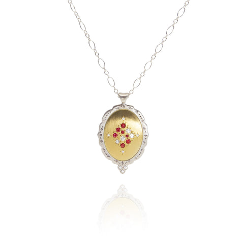 18K Yellow Gold, Sterling Silver, Ruby And Diamond Pendant