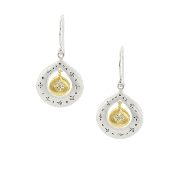 18K Yellow Gold Sterling Silver And Diamond Earrings